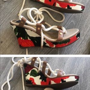 Sperry Floral Wedge Sandals - Red and Black